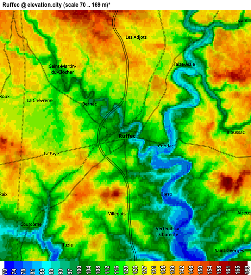 Zoom OUT 2x Ruffec, France elevation map