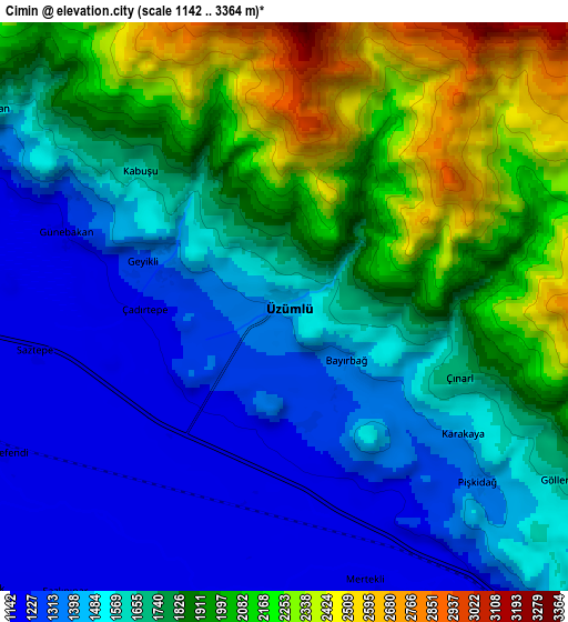 Zoom OUT 2x Cimin, Turkey elevation map