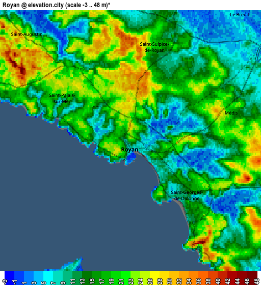 Zoom OUT 2x Royan, France elevation map