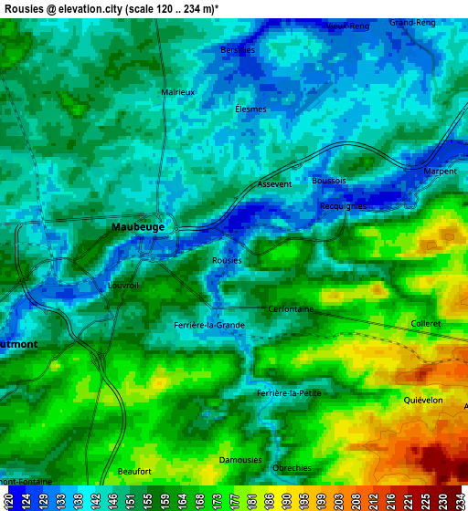 Zoom OUT 2x Rousies, France elevation map