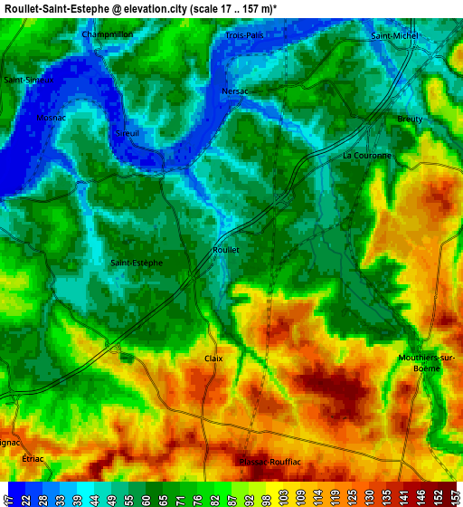 Zoom OUT 2x Roullet-Saint-Estèphe, France elevation map