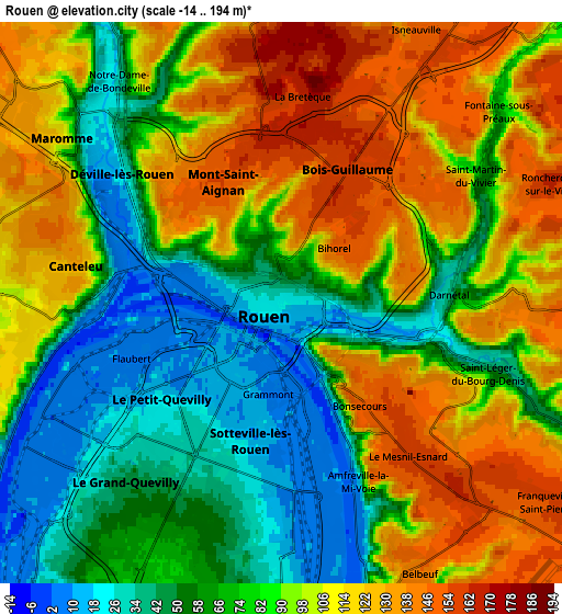 Zoom OUT 2x Rouen, France elevation map