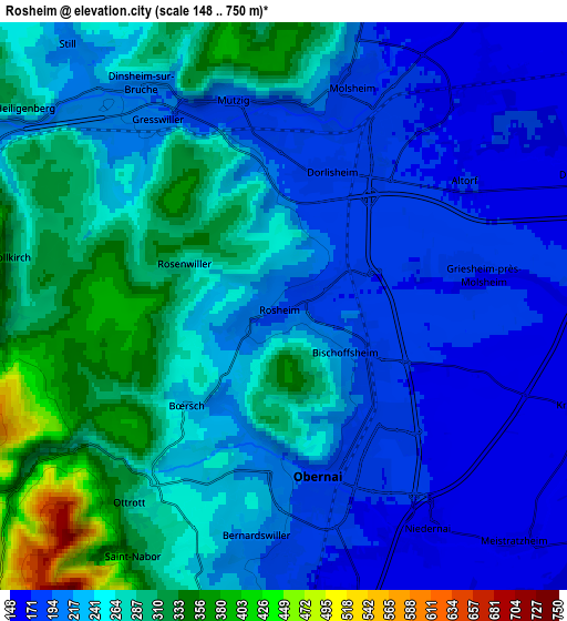 Zoom OUT 2x Rosheim, France elevation map