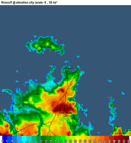 Zoom OUT 2x Roscoff, France elevation map