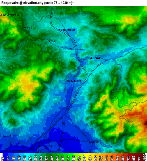 Zoom OUT 2x Roquevaire, France elevation map