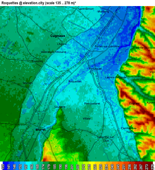 Zoom OUT 2x Roquettes, France elevation map