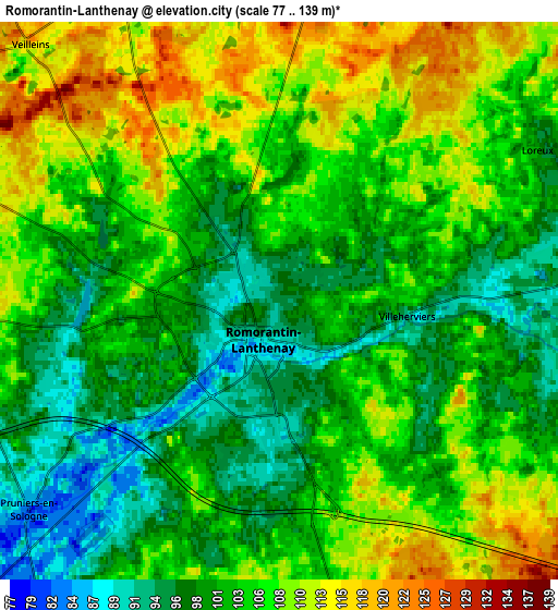 Zoom OUT 2x Romorantin-Lanthenay, France elevation map