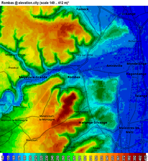 Zoom OUT 2x Rombas, France elevation map