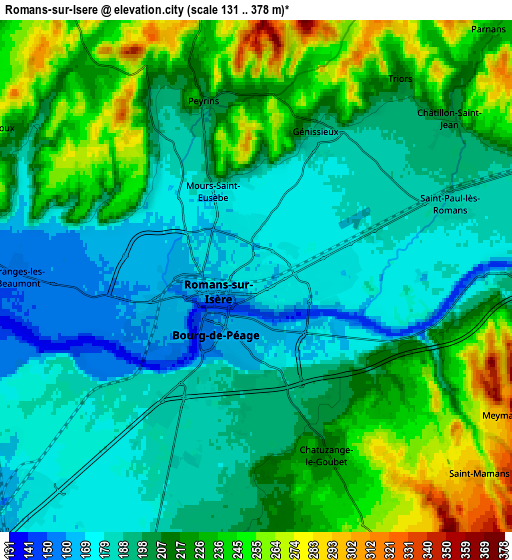 Zoom OUT 2x Romans-sur-Isère, France elevation map