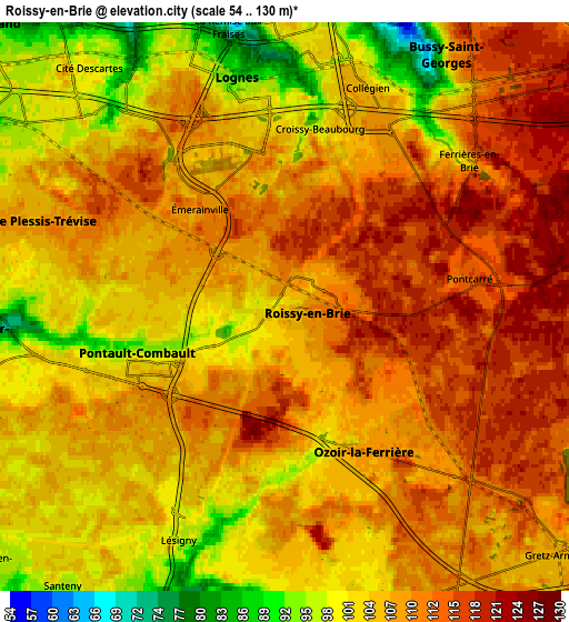 Zoom OUT 2x Roissy-en-Brie, France elevation map