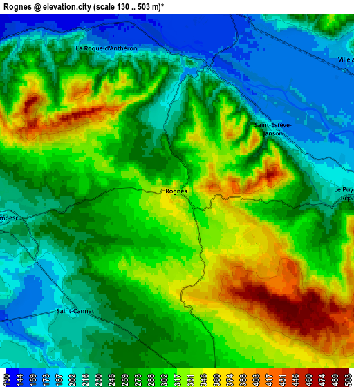 Zoom OUT 2x Rognes, France elevation map