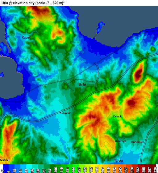 Zoom OUT 2x Urla, Turkey elevation map