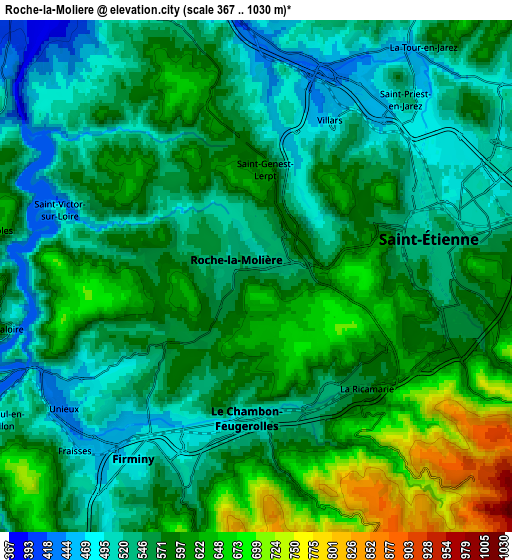 Zoom OUT 2x Roche-la-Molière, France elevation map