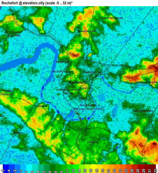 Zoom OUT 2x Rochefort, France elevation map