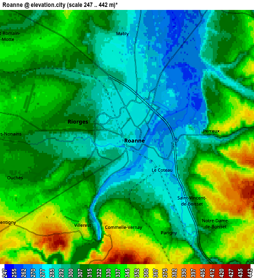 Zoom OUT 2x Roanne, France elevation map