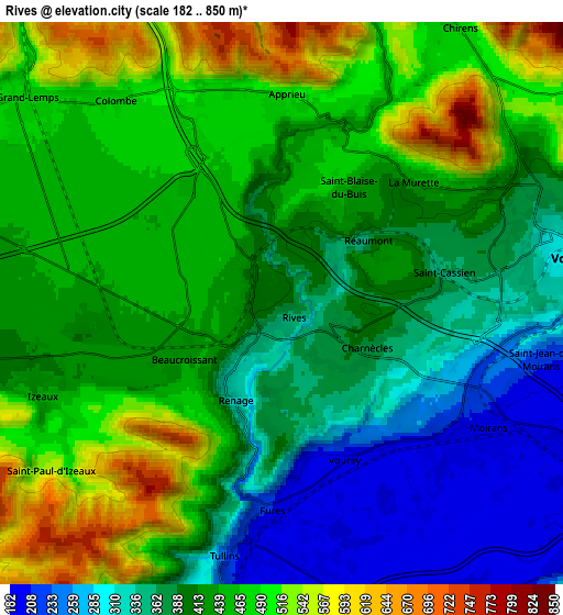 Zoom OUT 2x Rives, France elevation map