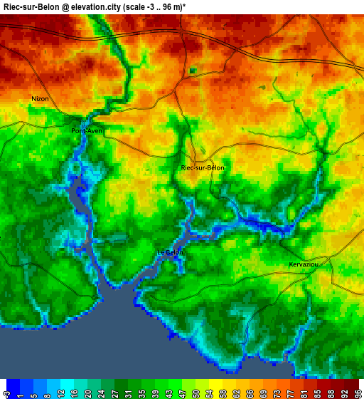 Zoom OUT 2x Riec-sur-Belon, France elevation map