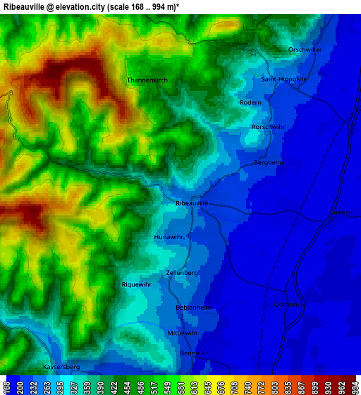 Zoom OUT 2x Ribeauvillé, France elevation map