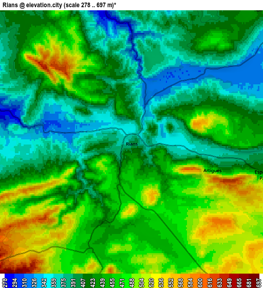 Zoom OUT 2x Rians, France elevation map