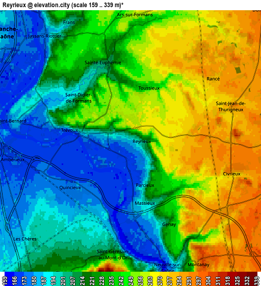 Zoom OUT 2x Reyrieux, France elevation map