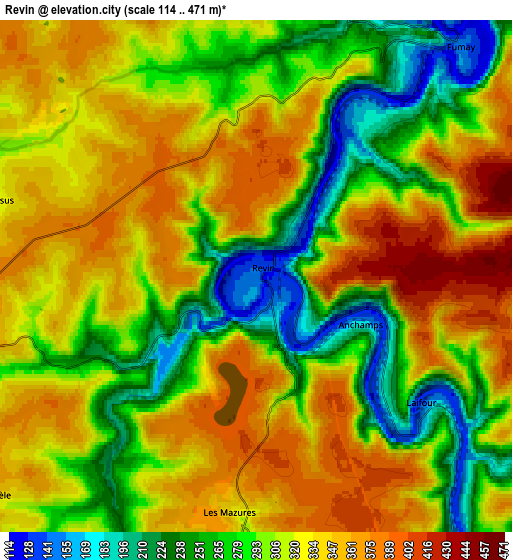 Zoom OUT 2x Revin, France elevation map