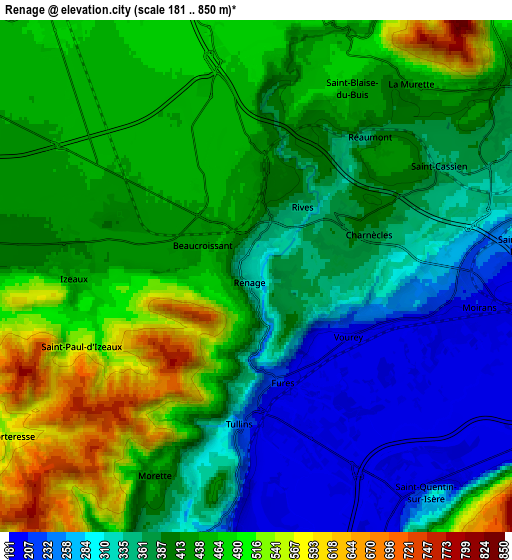 Zoom OUT 2x Renage, France elevation map