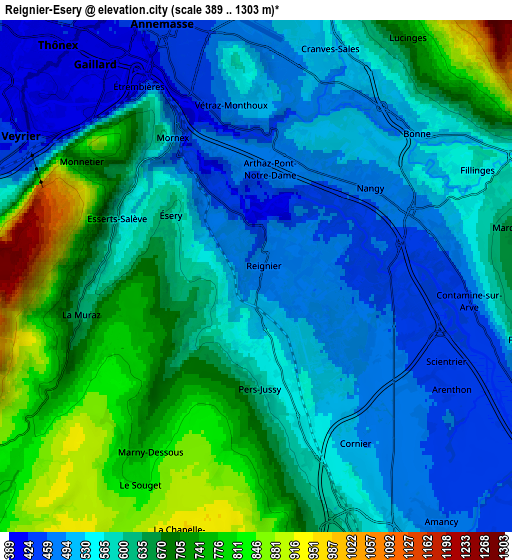 Zoom OUT 2x Reignier-Ésery, France elevation map