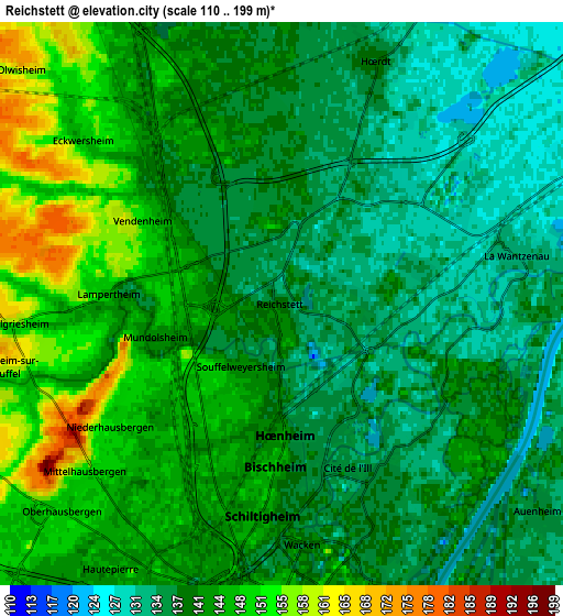 Zoom OUT 2x Reichstett, France elevation map