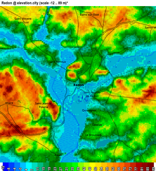 Zoom OUT 2x Redon, France elevation map