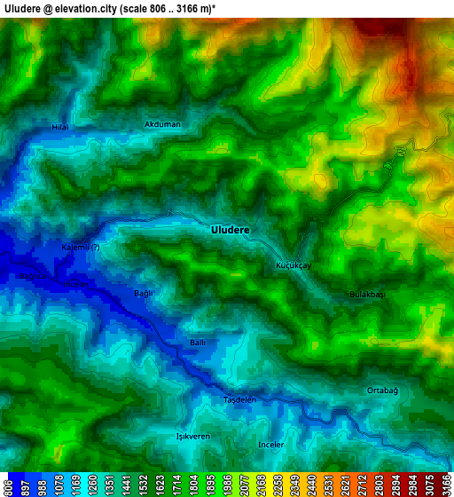 Zoom OUT 2x Uludere, Turkey elevation map