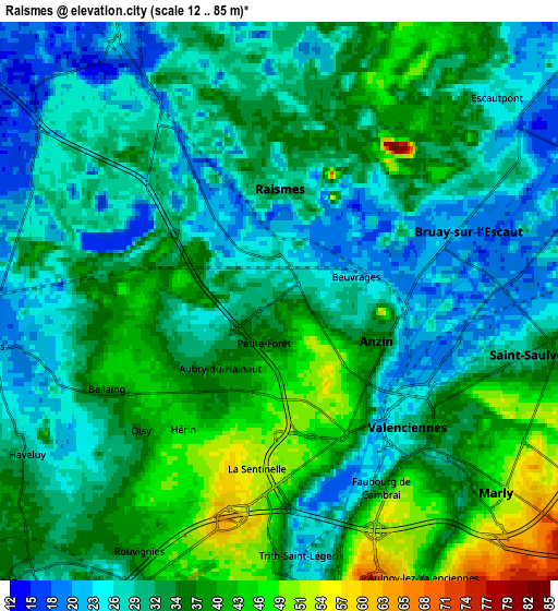 Zoom OUT 2x Raismes, France elevation map