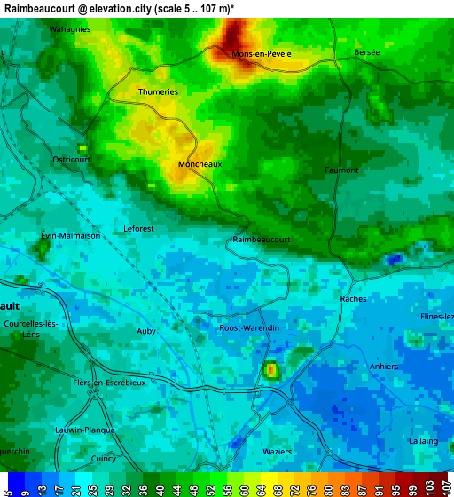 Zoom OUT 2x Raimbeaucourt, France elevation map