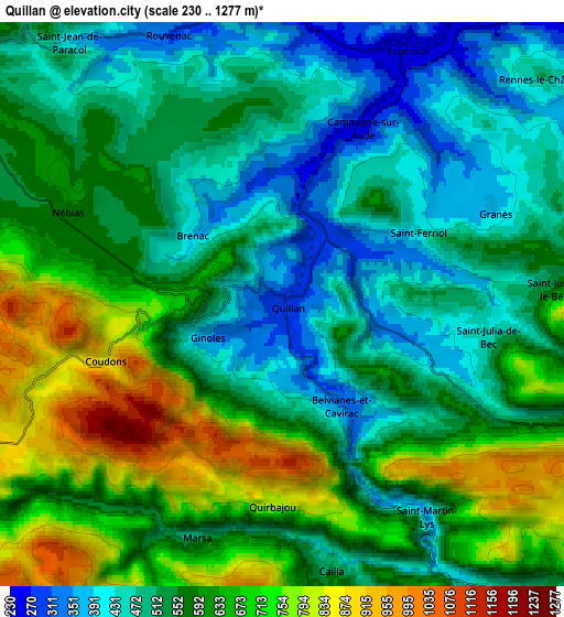 Zoom OUT 2x Quillan, France elevation map