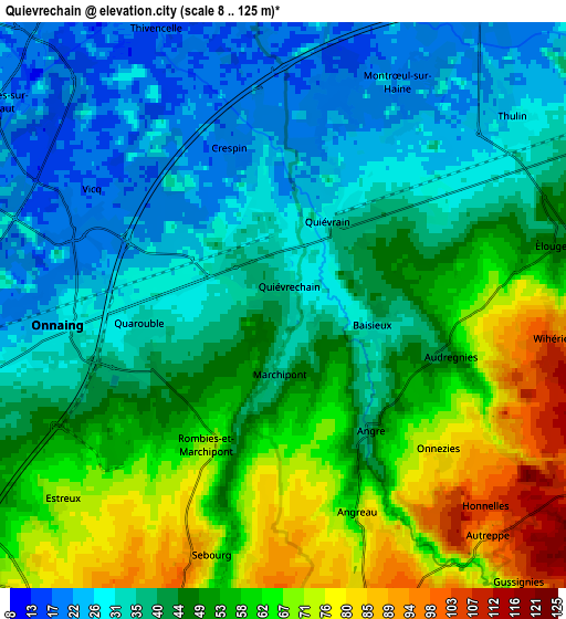 Zoom OUT 2x Quiévrechain, France elevation map