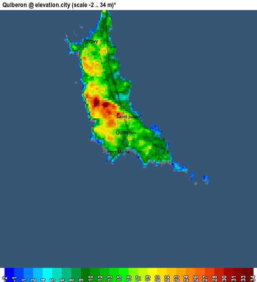 Zoom OUT 2x Quiberon, France elevation map