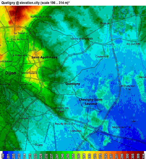 Zoom OUT 2x Quetigny, France elevation map