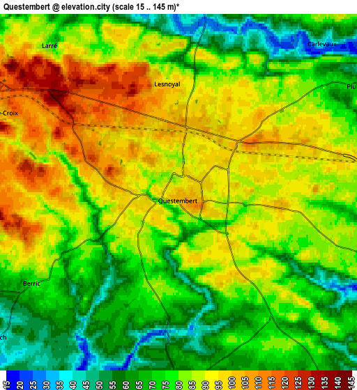 Zoom OUT 2x Questembert, France elevation map