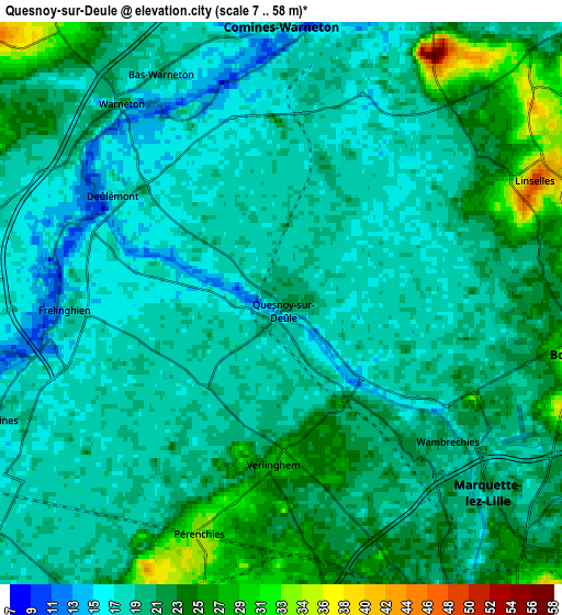 Zoom OUT 2x Quesnoy-sur-Deûle, France elevation map