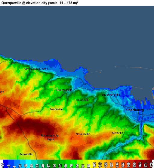 Zoom OUT 2x Querqueville, France elevation map