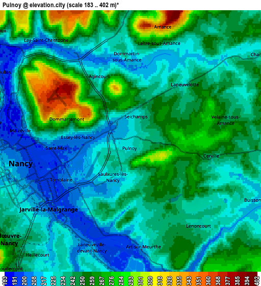 Zoom OUT 2x Pulnoy, France elevation map