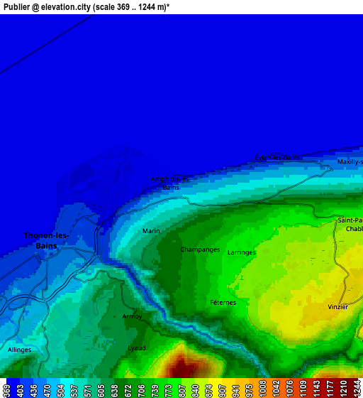 Zoom OUT 2x Publier, France elevation map