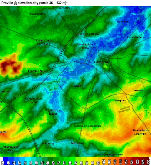 Zoom OUT 2x Proville, France elevation map