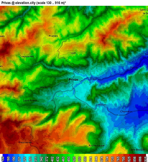 Zoom OUT 2x Privas, France elevation map