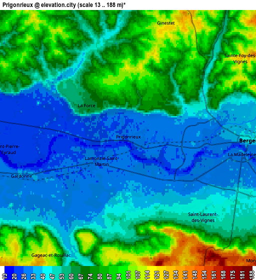 Zoom OUT 2x Prigonrieux, France elevation map