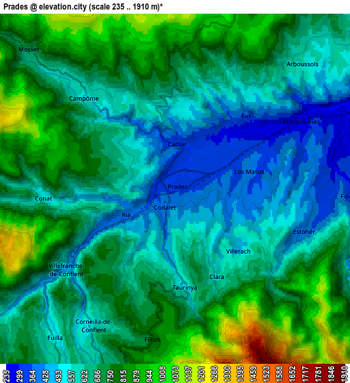 Zoom OUT 2x Prades, France elevation map