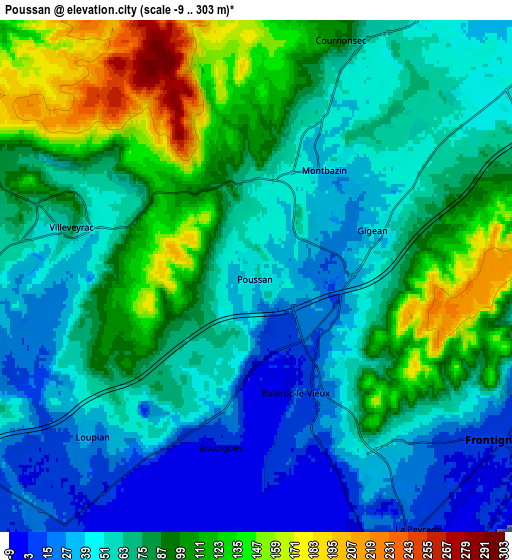 Zoom OUT 2x Poussan, France elevation map