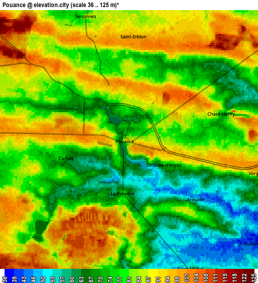 Zoom OUT 2x Pouancé, France elevation map