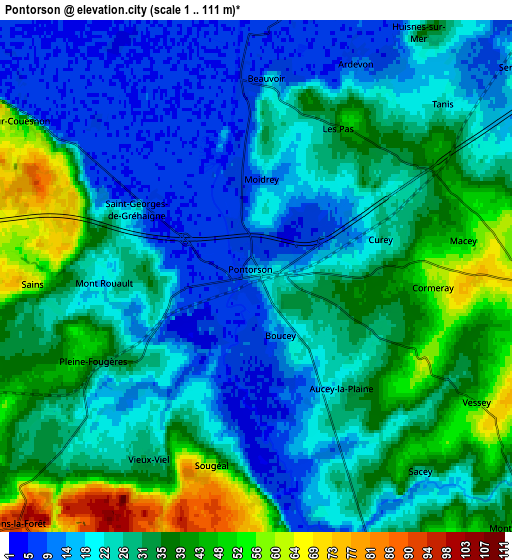 Zoom OUT 2x Pontorson, France elevation map