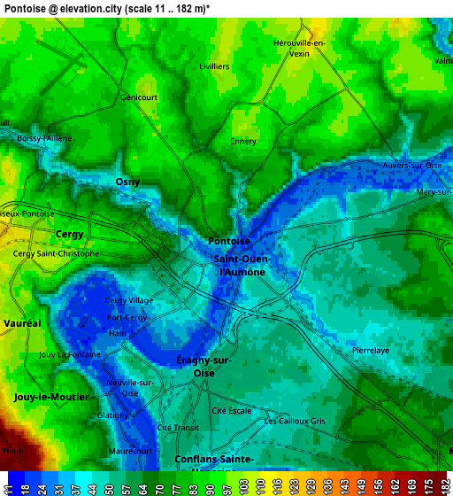 Zoom OUT 2x Pontoise, France elevation map