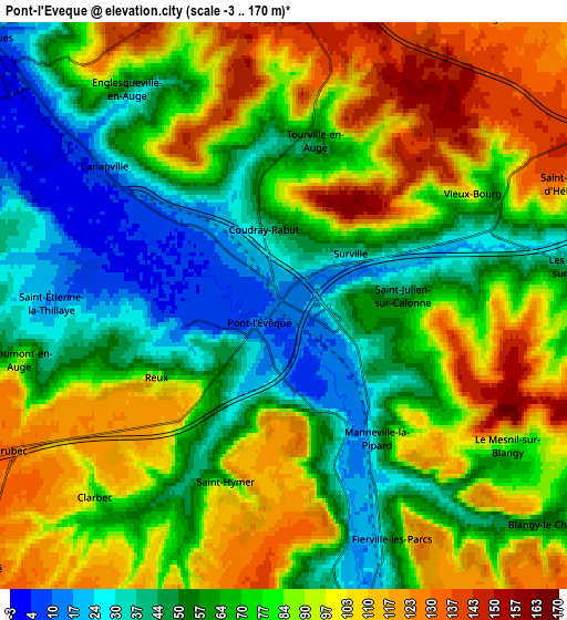 Zoom OUT 2x Pont-l’Évêque, France elevation map